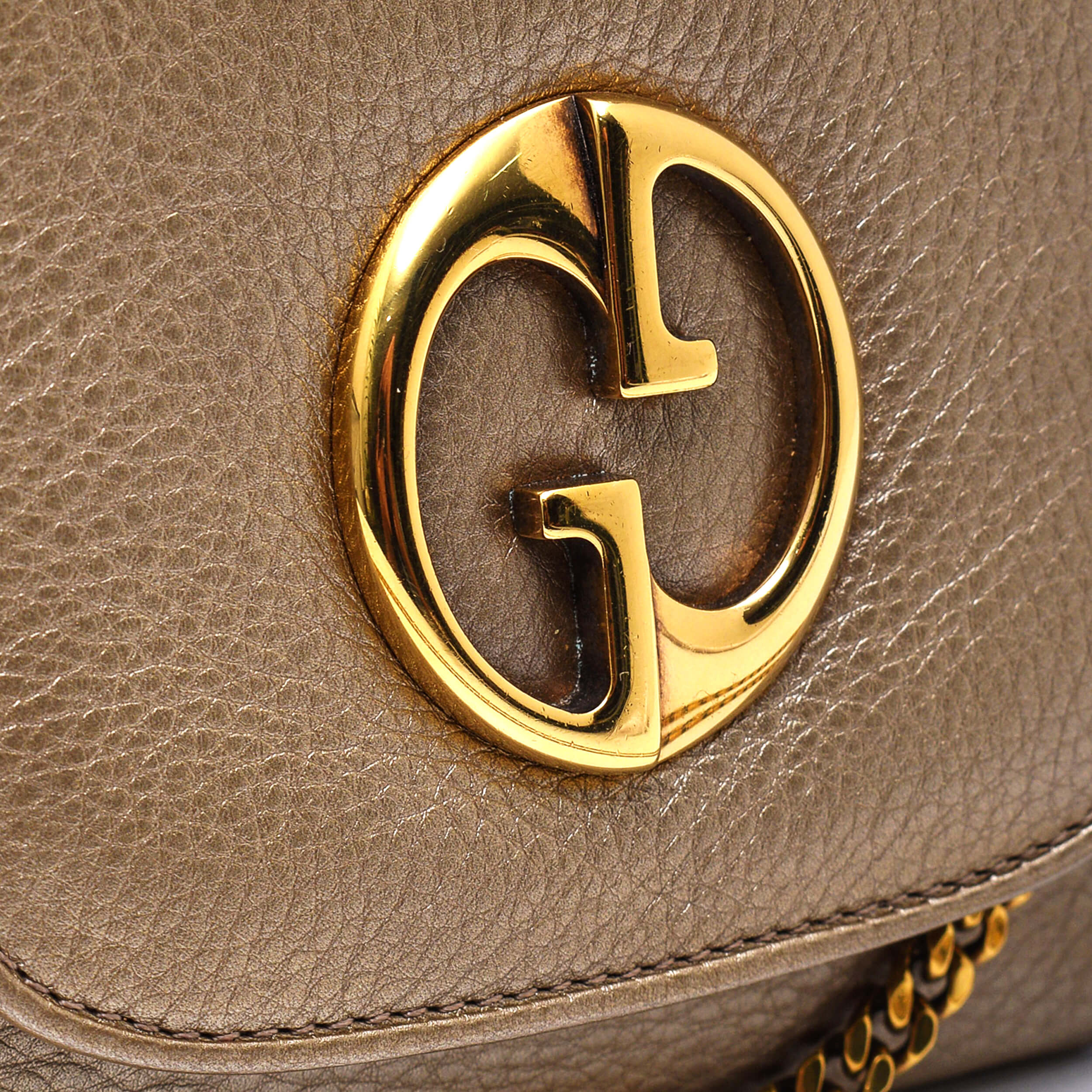 Gucci - Bronze Grained Leather 1973 Chain Purse Crossbody Bag 